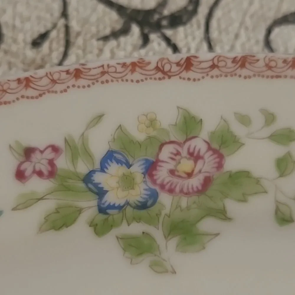 National China Floral Oval Serving Platter - Cream and Green